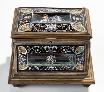 French Limoges Enamel and Gilt Bronze Jewelry Casket