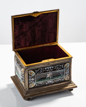 French Limoges Enamel and Gilt Bronze Jewelry Casket