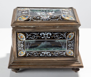 French Limoges Enamel and Gilt Bronze Jewelry Casket