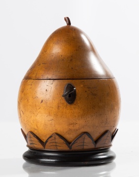 Pear-Form Fruitwood Tea Caddy on Carved Leaf Base