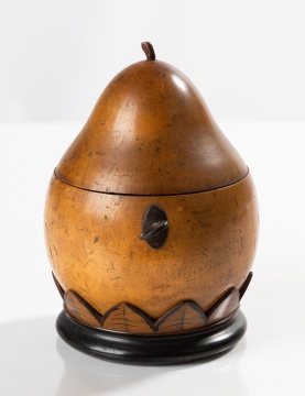 Pear-Form Fruitwood Tea Caddy on Carved Leaf Base