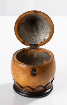 Pear-Form Fruitwood Tea Caddy on Carved Leaf Base