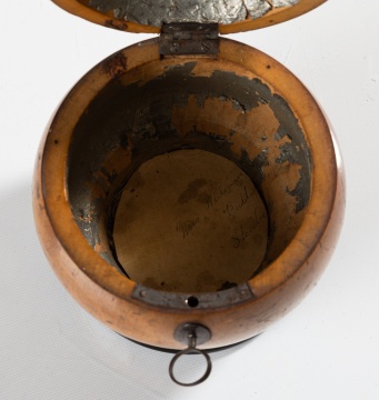 Pear-Form Fruitwood Tea Caddy on Carved Leaf Base
