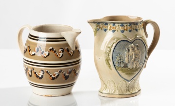 Mocha Banded Pitcher and a Prattware Pitcher