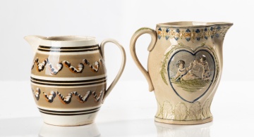Mocha Banded Pitcher and a Prattware Pitcher