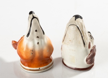 Two Staffordshire Pearlware Stirrup Cups, Fox Head and Hound Head