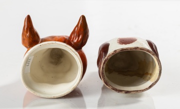 Two Staffordshire Pearlware Stirrup Cups, Fox Head and Hound Head