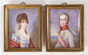 Pair of Continental Portrait Miniatures, a Lady and an Officer
