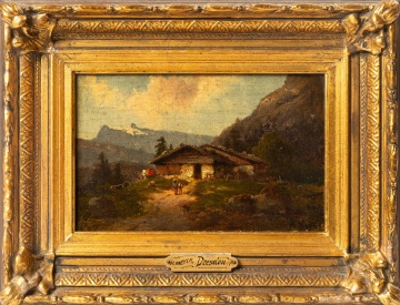 H. Meyer, Dresden (German, 19th Century) Alpine Chalet with Figures