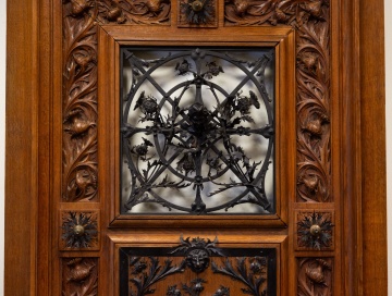 Attributed to Emile Robert (French, 1860-1924) Art Nouveau Carved Oak and Wrought Iron 'Thistles' Door / Panel