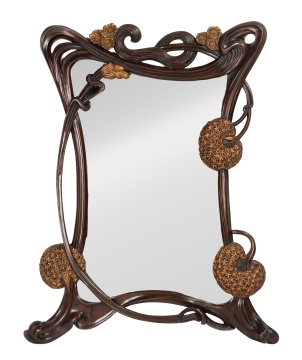 Fine Art Nouveau Style Carved Mahogany and Parcel-Gilt Mirror, in the Manner of Louis Majorelle