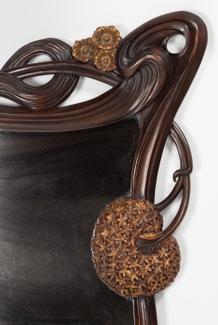 Fine Art Nouveau Style Carved Mahogany and Parcel-Gilt Mirror, in the Manner of Louis Majorelle