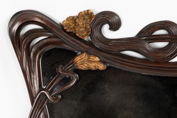 Fine Art Nouveau Style Carved Mahogany and Parcel-Gilt Mirror, in the Manner of Louis Majorelle