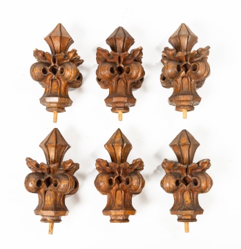 Six Gothic Revival Carved Oak Finials
