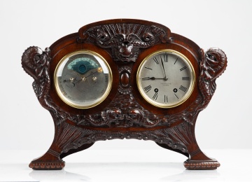 Tiffany & Co., Makers, Carved Oak Double-Dial Perpetual Calendar Mantel Clock, No. 2967