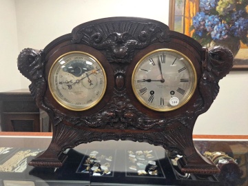 Tiffany & Co., Makers, Carved Oak Double-Dial Perpetual Calendar Mantel Clock, No. 2967