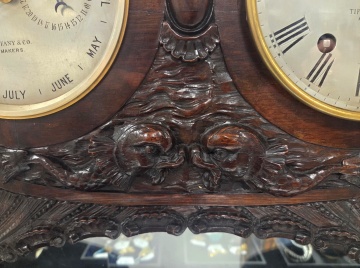 Tiffany & Co., Makers, Carved Oak Double-Dial Perpetual Calendar Mantel Clock, No. 2967