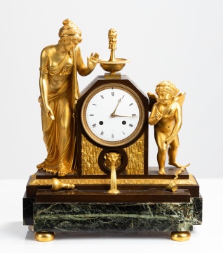 French Empire Gilt and Patinated Bronze Figural Mantel Clock