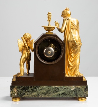 French Empire Gilt and Patinated Bronze Figural Mantel Clock
