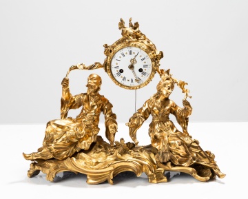 Julien Le Roy Louis XV Gilt Bronze Chinoiserie Figural Mantel Clock