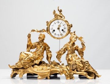 Julien Le Roy Louis XV Gilt Bronze Chinoiserie Figural Mantel Clock