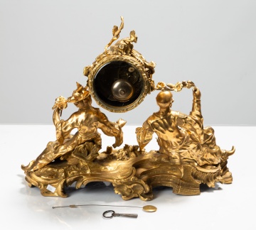 Julien Le Roy Louis XV Gilt Bronze Chinoiserie Figural Mantel Clock