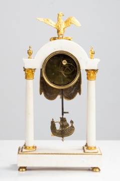 French White Marble and Gilt Bronze Portico Clock
