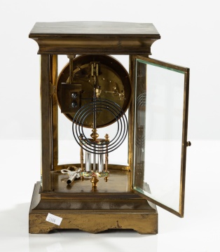 French Champleve Enamel and Brass Crystal Regulator Mantel Clock