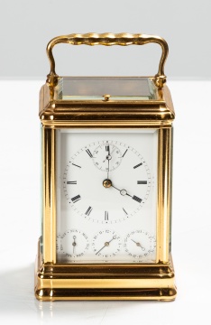French Gilt Brass Grande Sonnerie Calendar Carriage Clock with Alarm