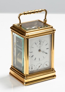 French Gilt Brass Grande Sonnerie Calendar Carriage Clock with Alarm