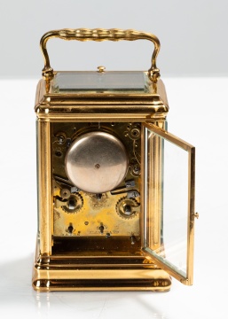 French Gilt Brass Grande Sonnerie Calendar Carriage Clock with Alarm