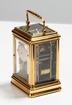 French Gilt Brass Grande Sonnerie Calendar Carriage Clock with Alarm