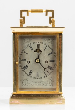 George Yonge Giant English Gilt Brass Striking Carriage Clock with Moon Phase