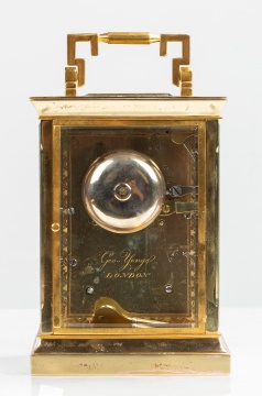 George Yonge Giant English Gilt Brass Striking Carriage Clock with Moon Phase