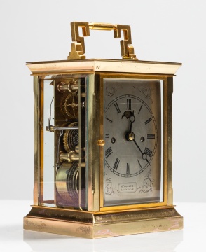George Yonge Giant English Gilt Brass Striking Carriage Clock with Moon Phase