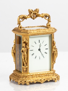 Lucien, Paris, Gilt Bronze Figural Carriage Clock