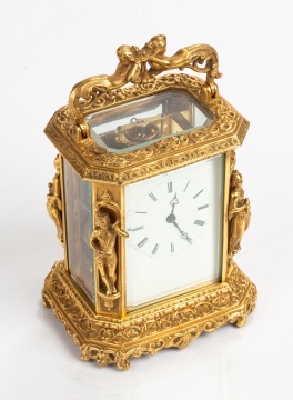 Lucien, Paris, Gilt Bronze Figural Carriage Clock