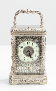 French Silvered Bronze Repeating Carriage Clock with Alarm