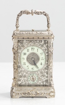 French Silvered Bronze Repeating Carriage Clock with Alarm