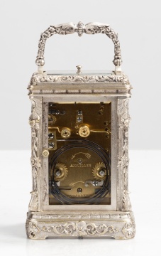 French Silvered Bronze Repeating Carriage Clock with Alarm