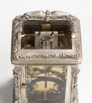 French Silvered Bronze Repeating Carriage Clock with Alarm