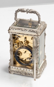 French Silvered Bronze Repeating Carriage Clock with Alarm
