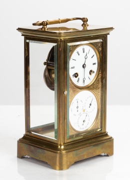 French Brass Carriage Clock with Calendar, Japy Freres