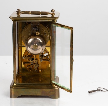 French Brass Carriage Clock with Calendar, Japy Freres