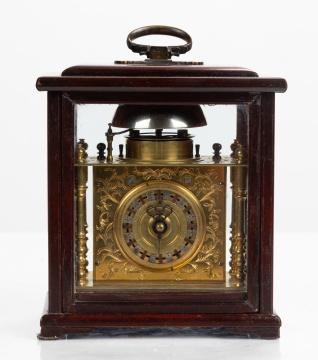 Japanese Engraved Brass Makura-Dokei (Bracket Clock) in Shitan Case