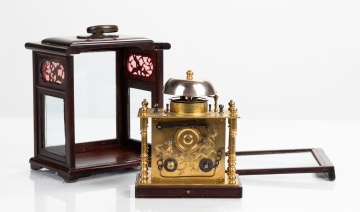 Japanese Engraved Brass Makura-Dokei (Bracket Clock) in Shitan Case
