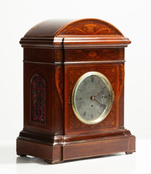 C. Shapland, London, Mahogany and Marquetry Chiming Bracket Clock