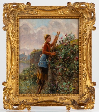 Daniel Ridgway Knight (American, 1839-1924) Peasant Girl Picking Fruit