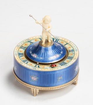 Gubelin Silver and Guilloche Enamel Annular Dial Desk Clock