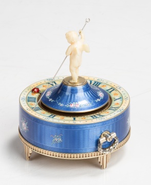 Gubelin Silver and Guilloche Enamel Annular Dial Desk Clock